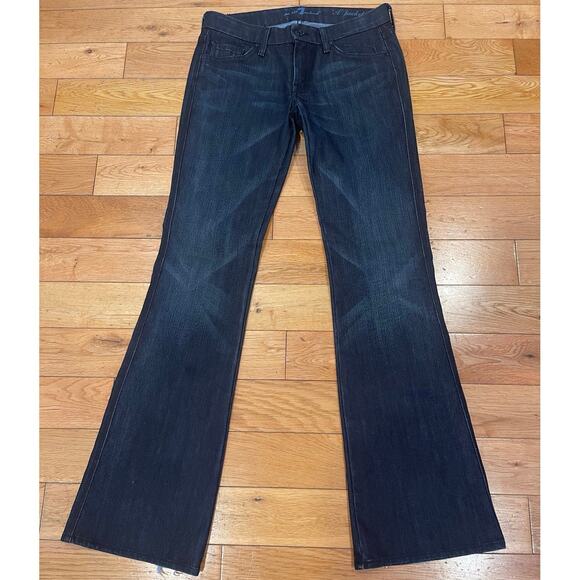 7 For All Mankind A Pocket Dark Wash Denim flare Jeans Embellished Womens Sz 28 - Picture 2 of 8